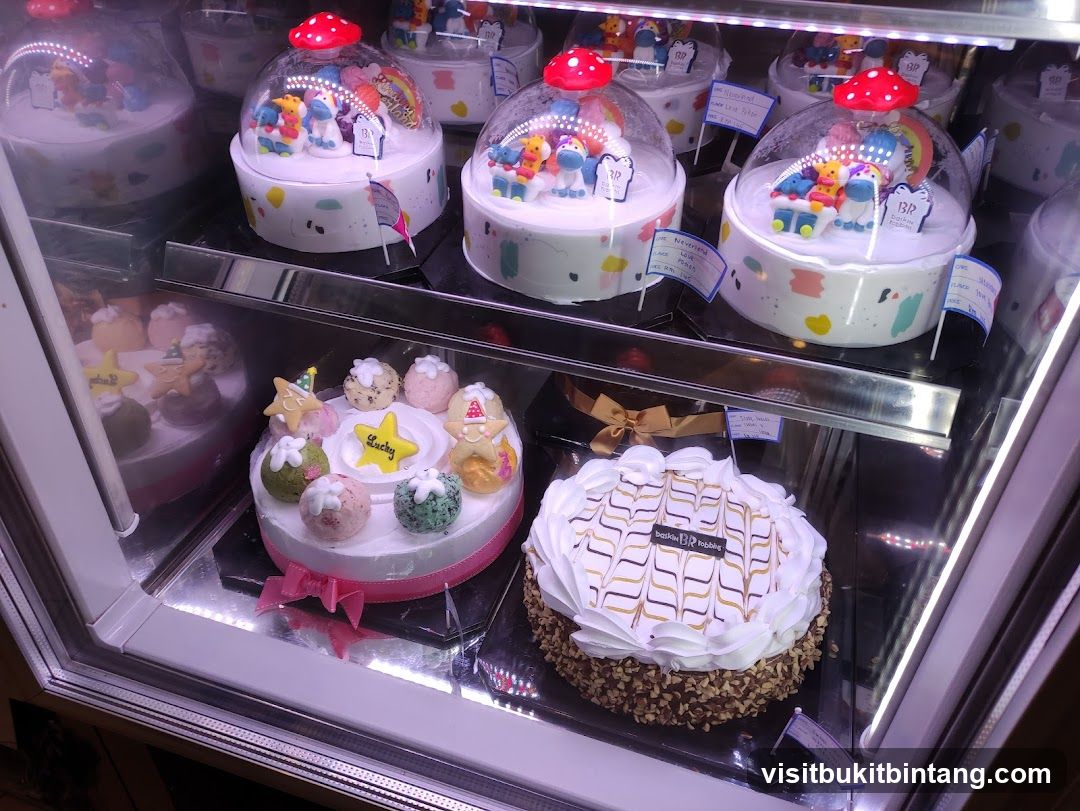Cakes in a Display Case