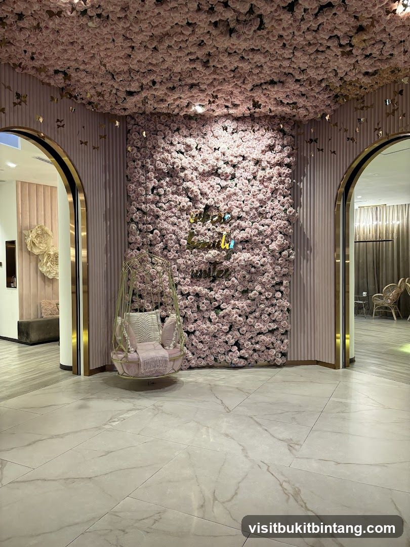 Pink floral wall with swing