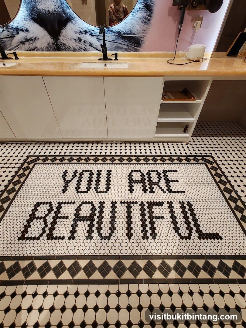 Bathroom Vanity with "You Are Beautiful" Floor Mosaic