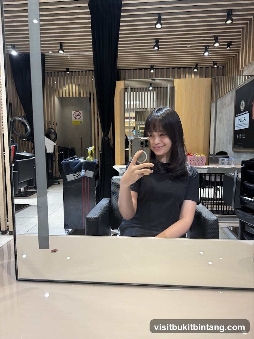 Woman taking a selfie in a salon