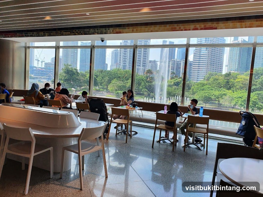 Indoor dining area with city view