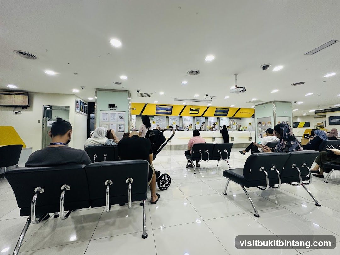 Bank interior with waiting customers