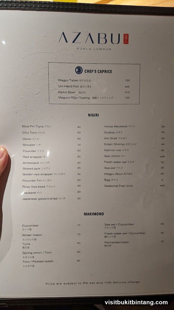 AZABU KUALA LUMPUR Menu