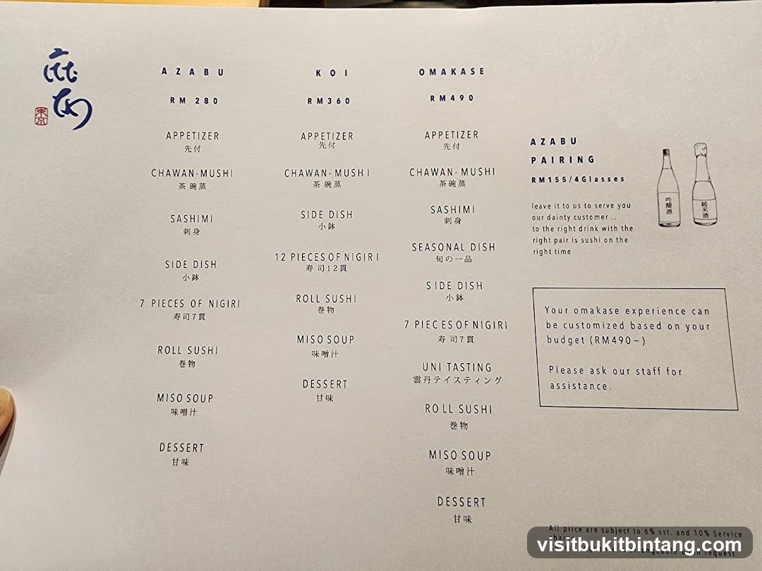 AZABU, KOI, OMAKASE Menu