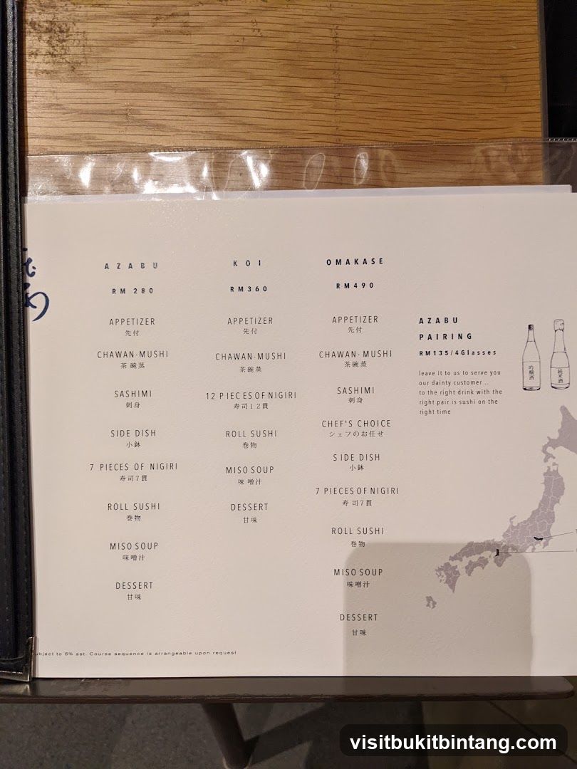 AZABU, KOI, OMAKASE Menu