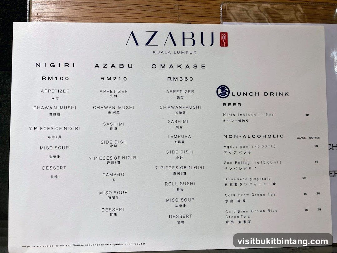 AZABU KUALA LUMPUR Menu