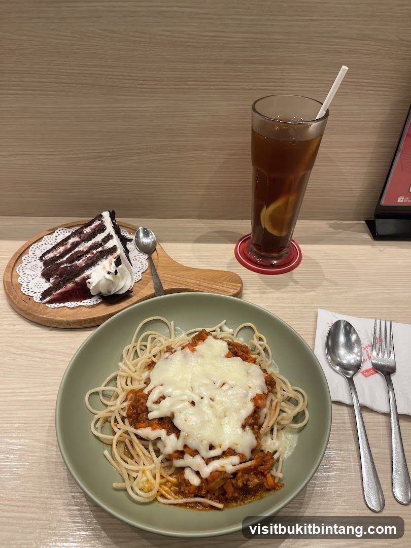 Spaghetti with Meat Sauce and Chocolate Cake