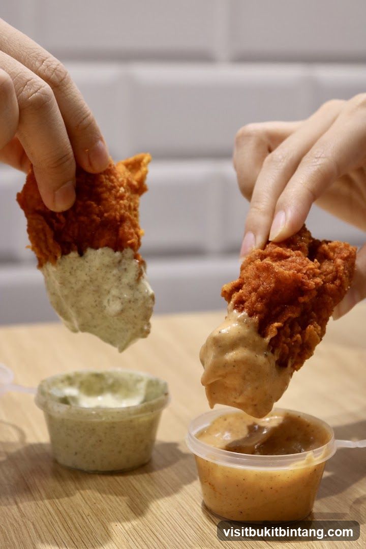 Dipping Fried Chicken in Sauces