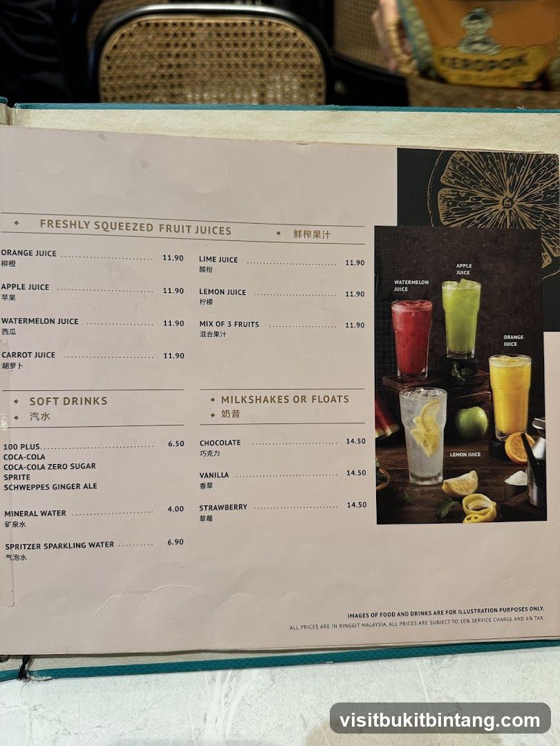 Freshly Squeezed Fruit Juices, Soft Drinks, Milkshakes or Floats