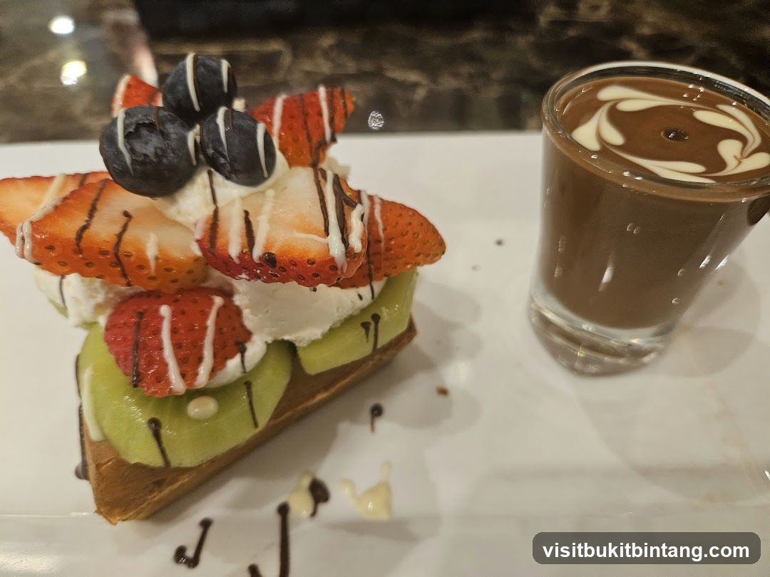 Waffle with Fruit and Chocolate Shot