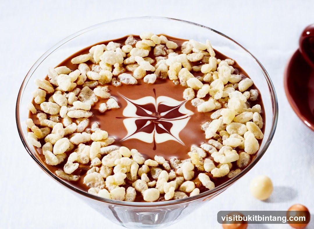 Chocolate dessert with crispy rice topping