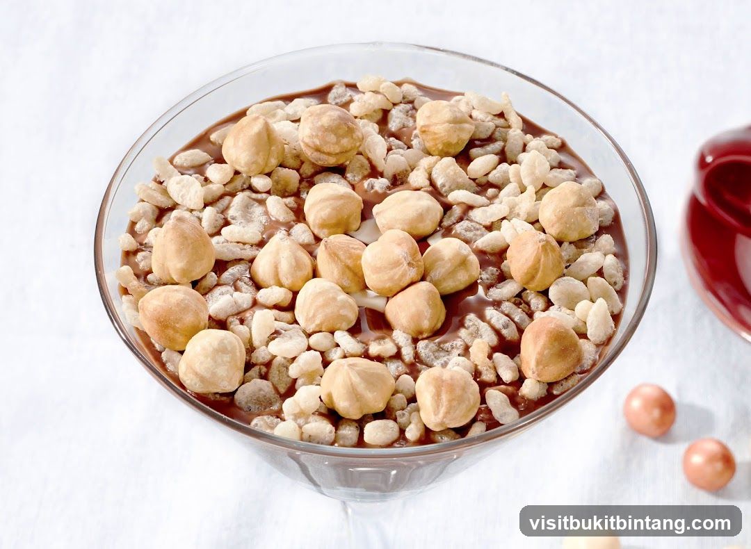 Chocolate dessert with hazelnuts and crispy rice