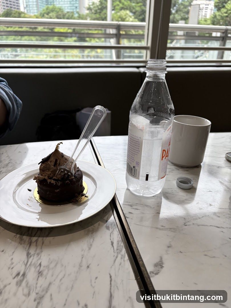 Chocolate cake and water