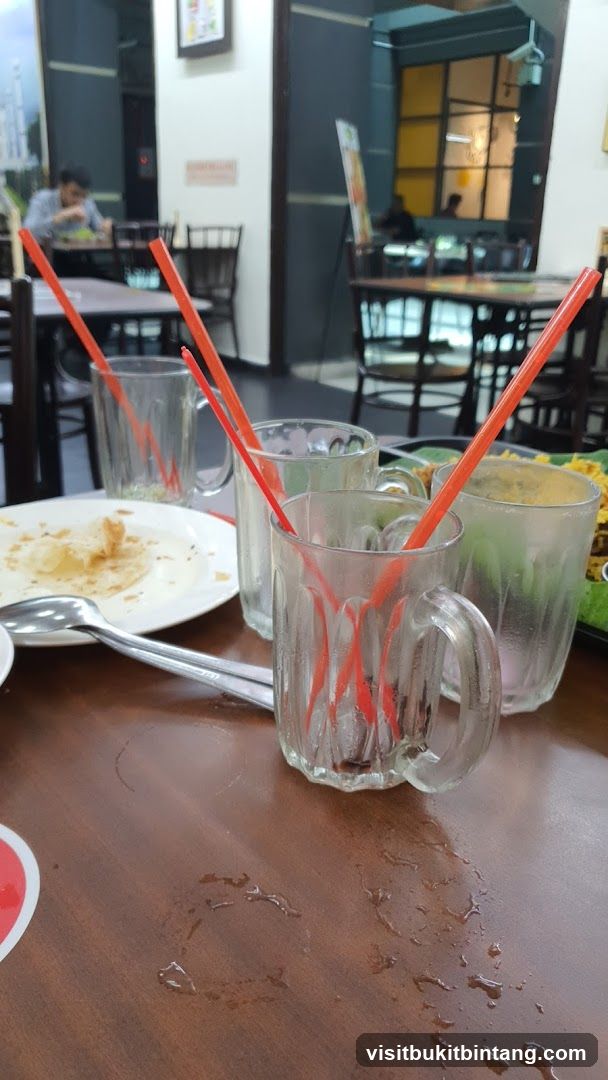 Table with used glasses and plate
