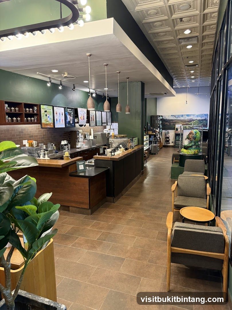 Coffee shop interior with seating and counter