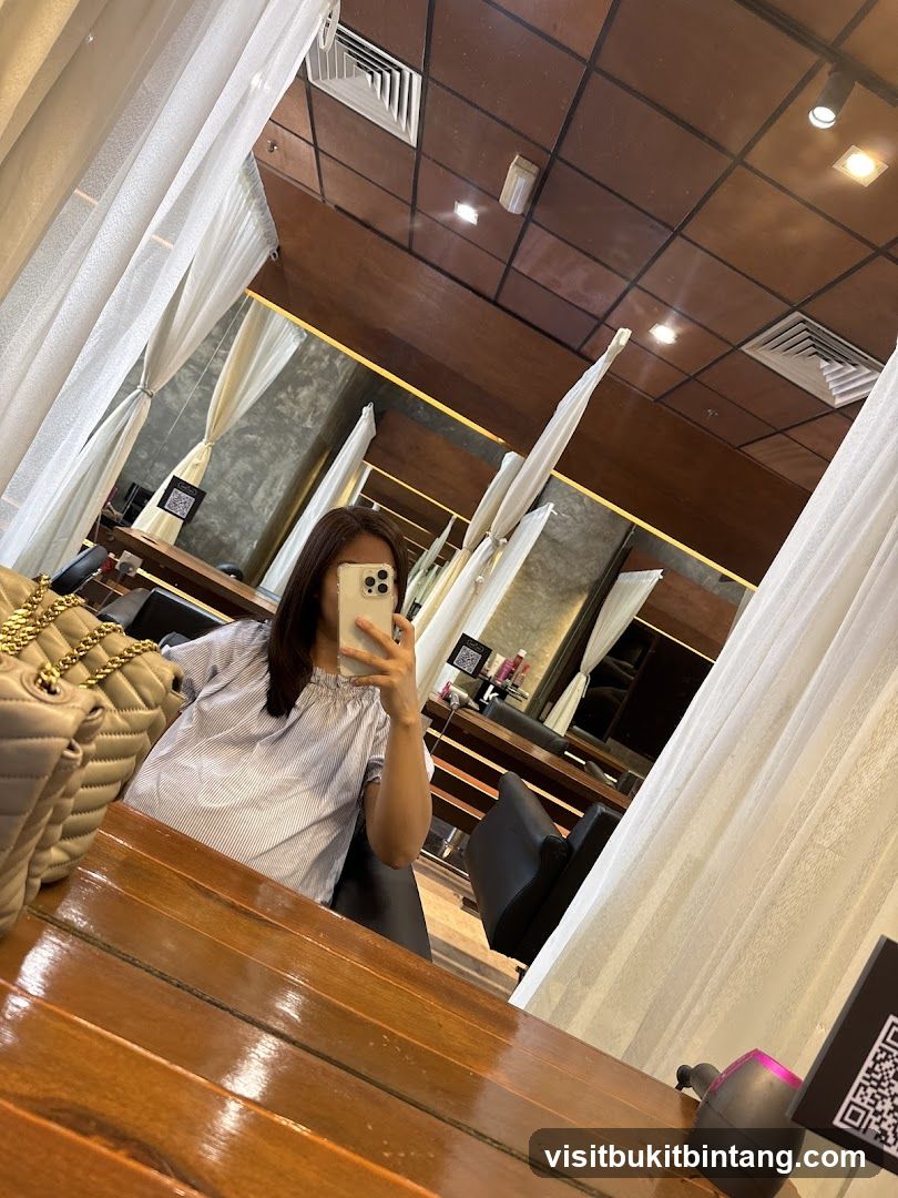 Woman taking a selfie in a salon