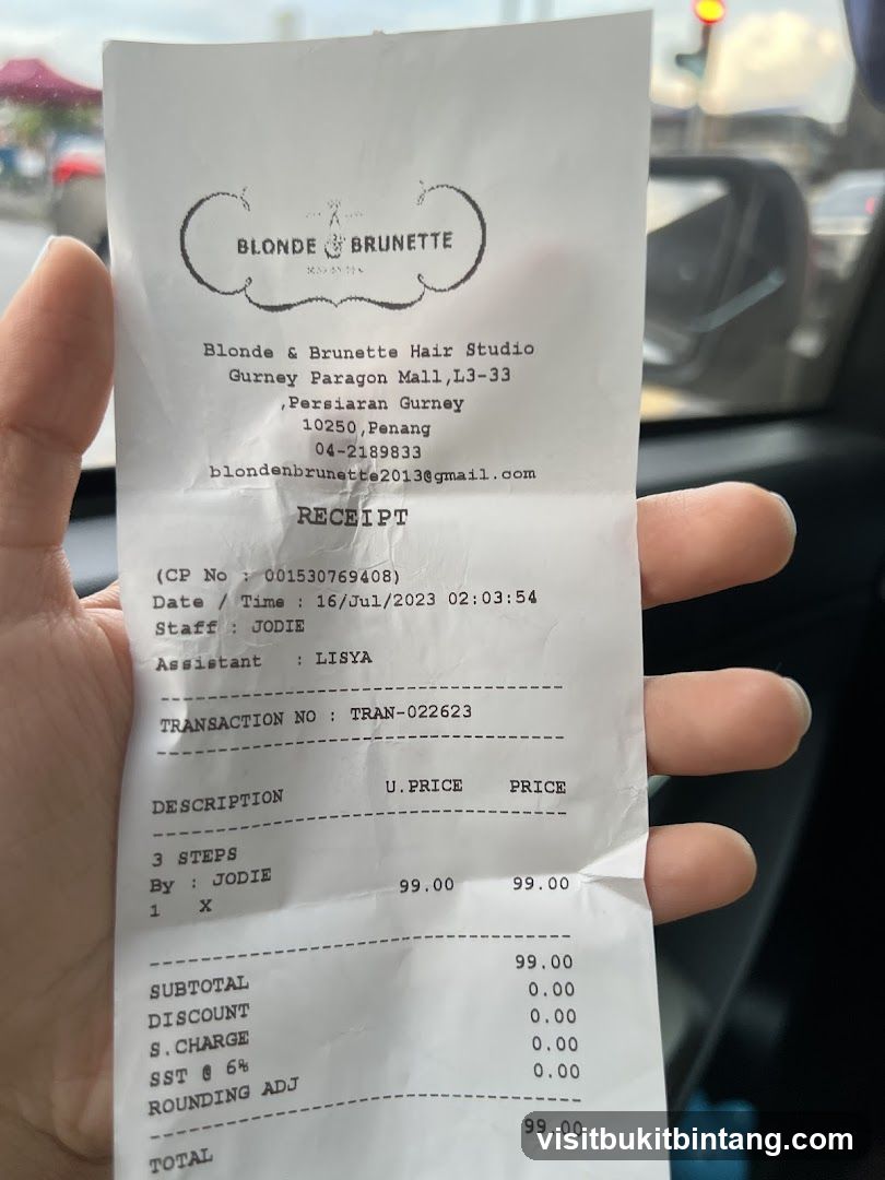 Blonde & Brunette Hair Studio Receipt