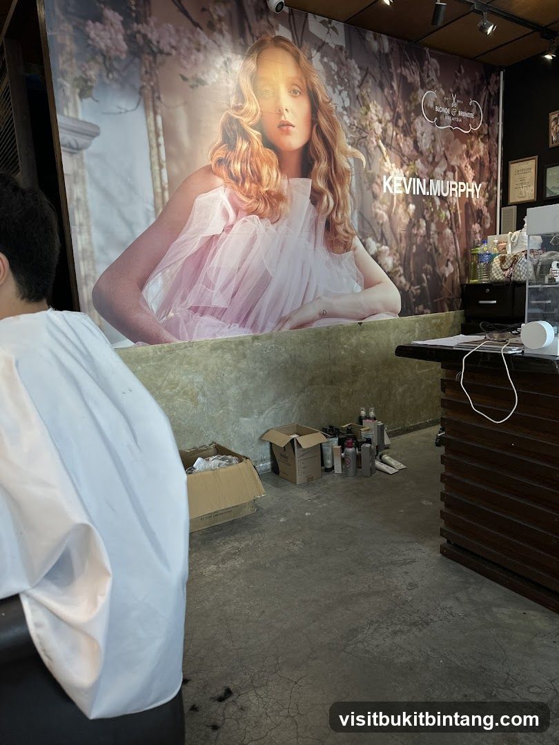 Hair Salon Interior with Large Advertisement