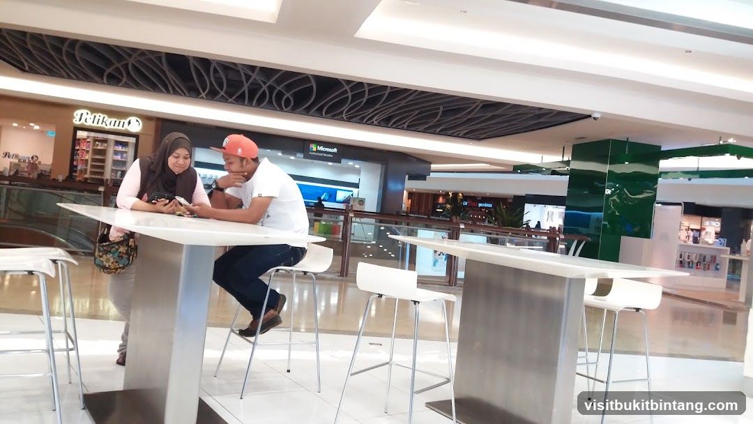 People at a table in a mall