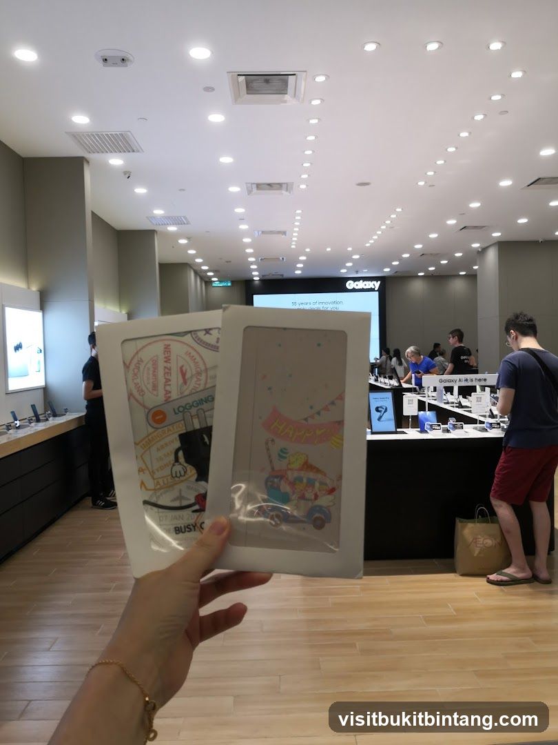 Samsung Store Interior with Hand Holding Phone Cases
