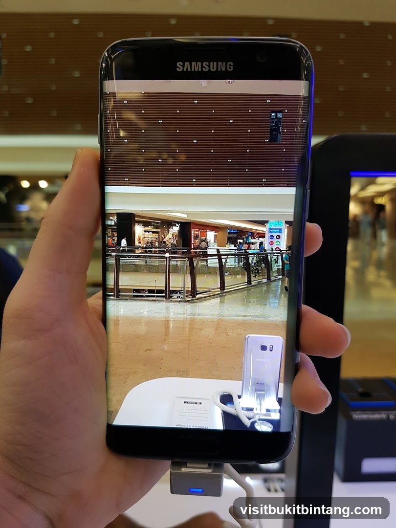 Samsung phone displaying a mall interior