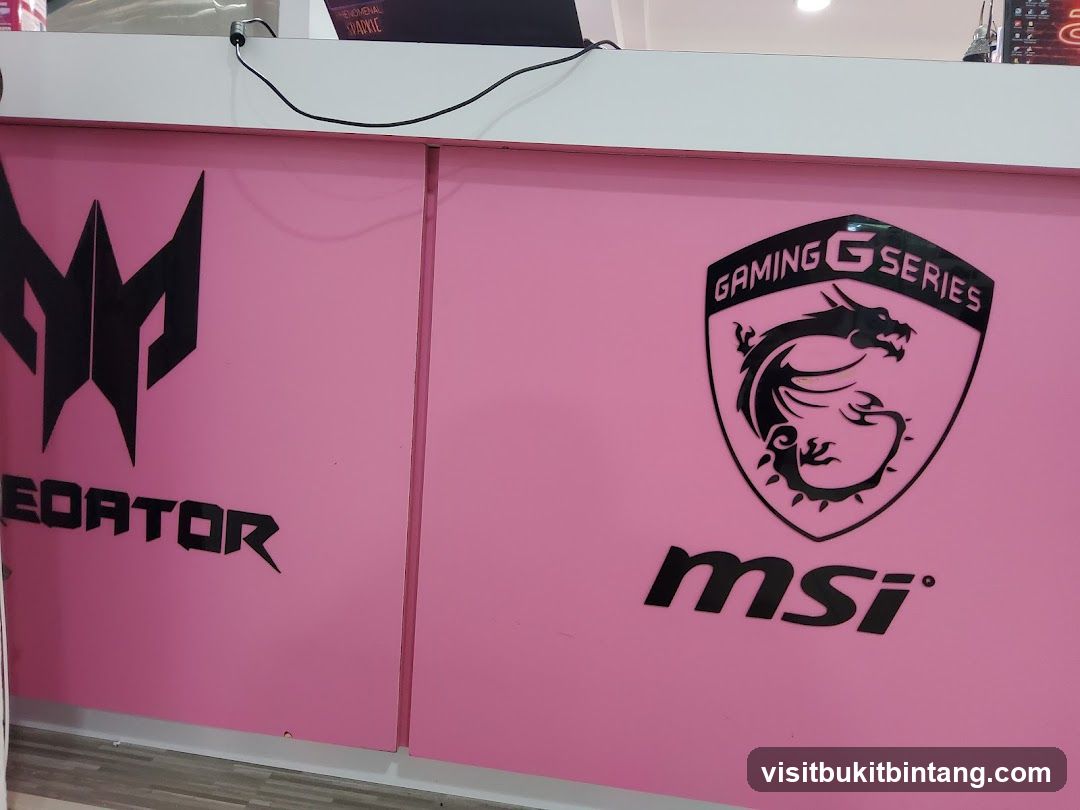 Pink counter with brand logos