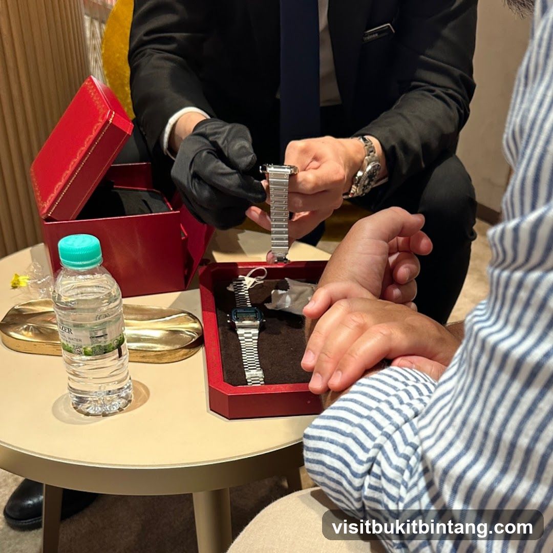 Salesperson showing a watch to a customer