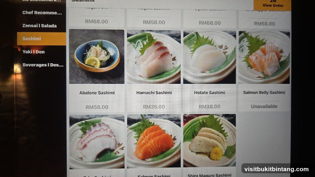 Sashimi Menu