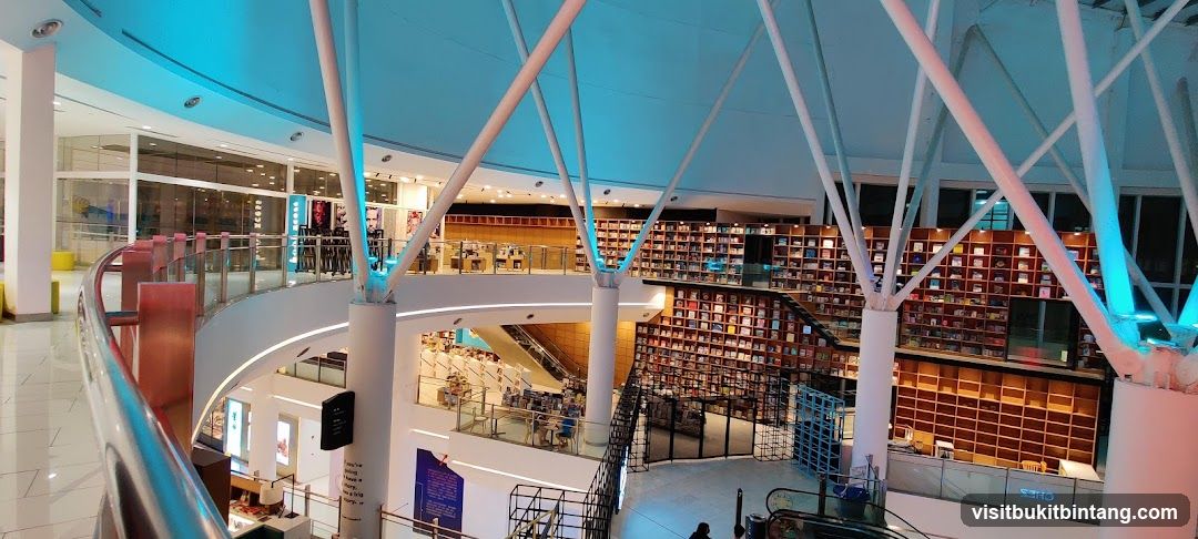 Interior of a multi-level bookstore