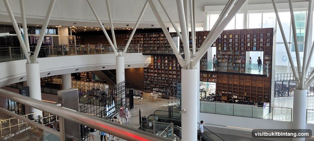 Interior of a multi-level bookstore