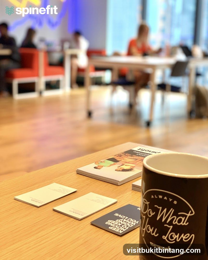 Desk with business cards and mug