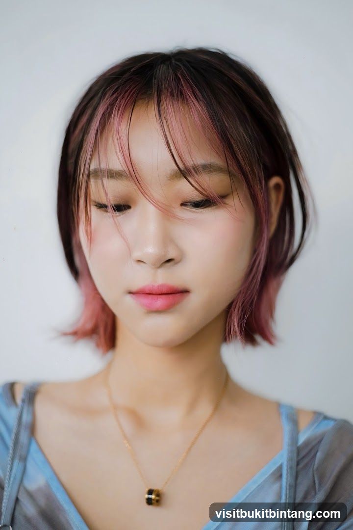 Portrait of a young woman with pink-tinted hair
