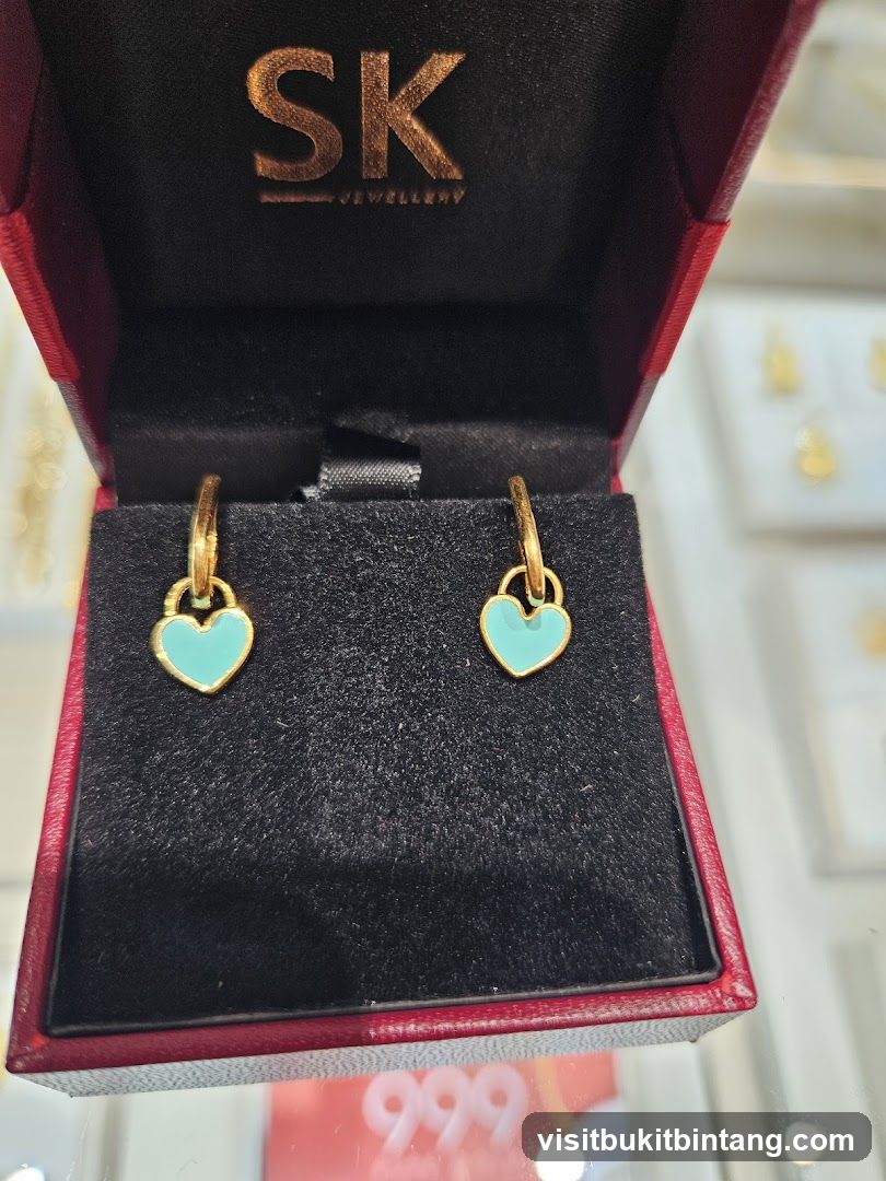 Gold Earrings with Turquoise Heart Pendants
