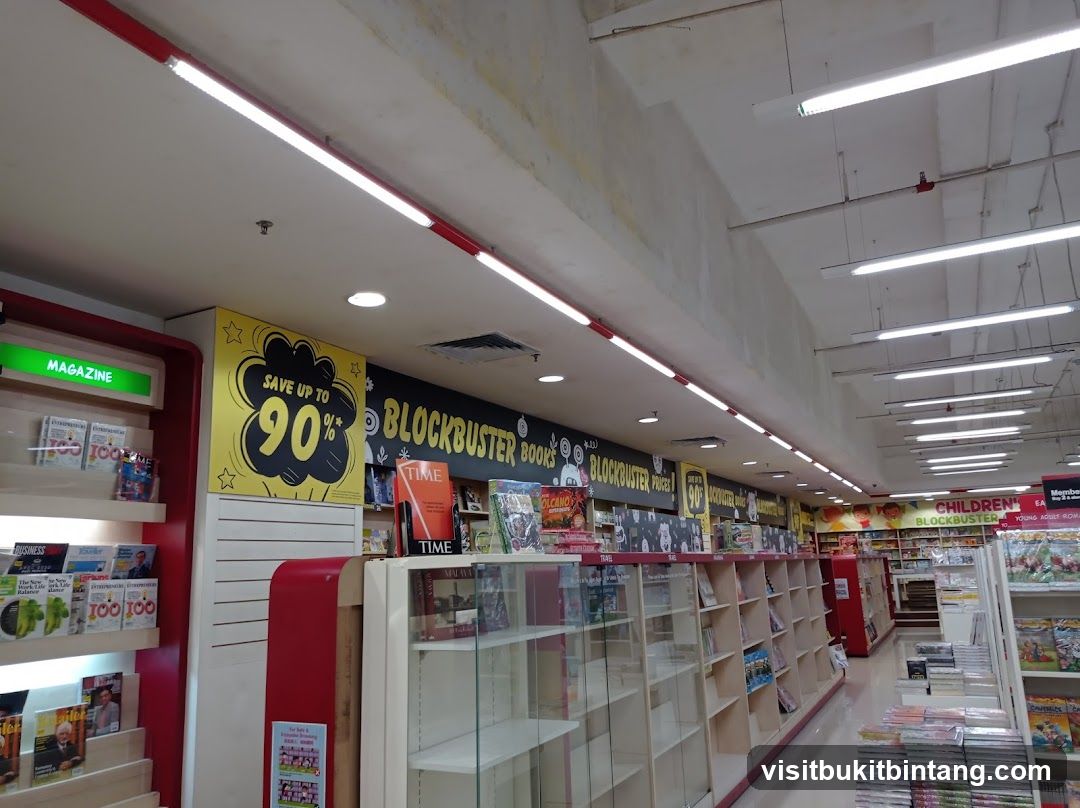 Bookstore interior with sale signs