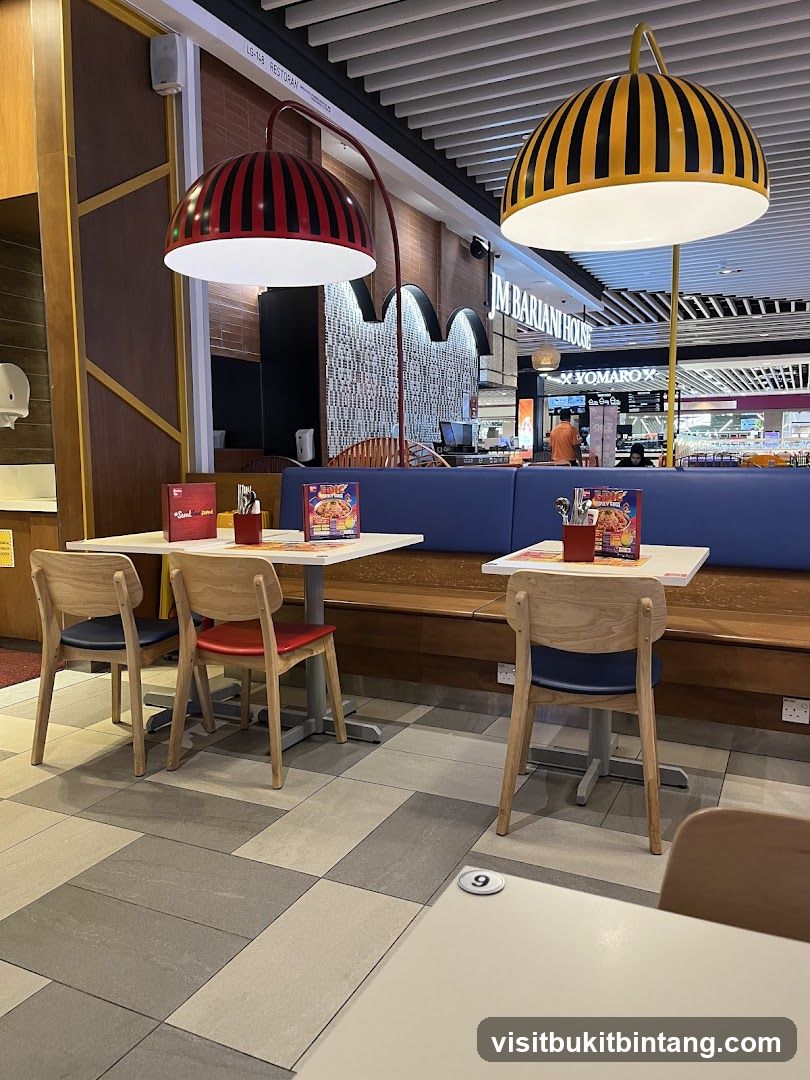 Restaurant Interior with Striped Lamps