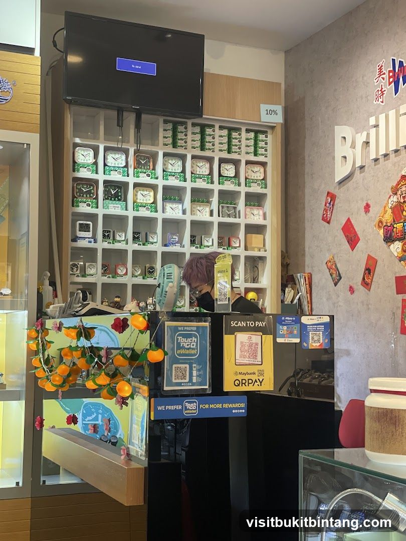 Store Counter with Clocks and Payment Options