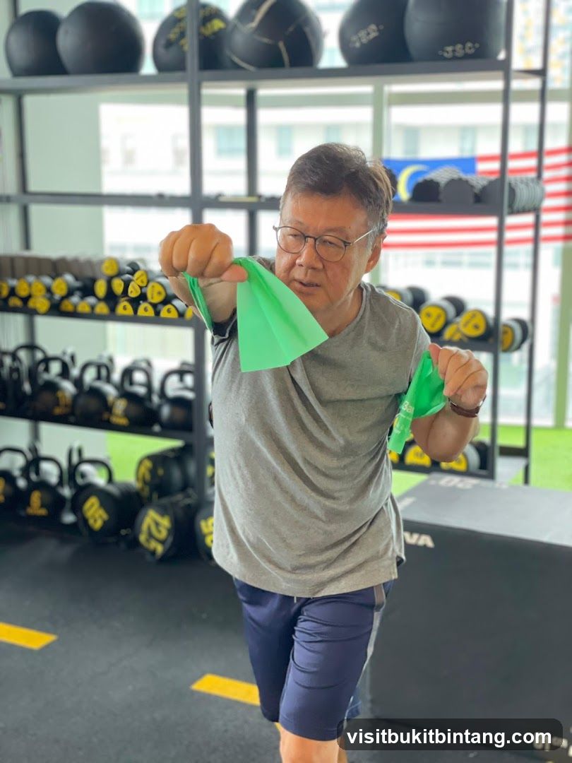 Man exercising with resistance band
