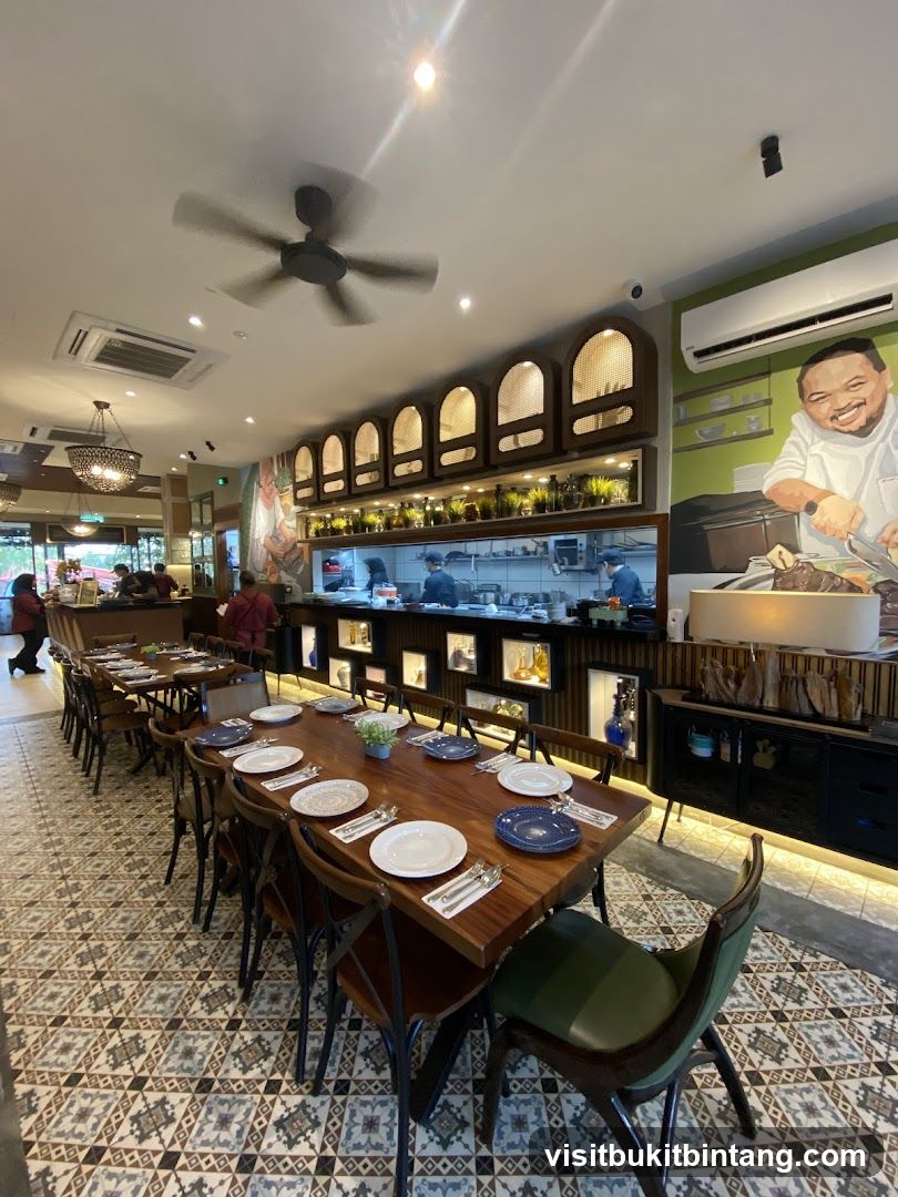 Restaurant Interior with Dining Tables and Open Kitchen