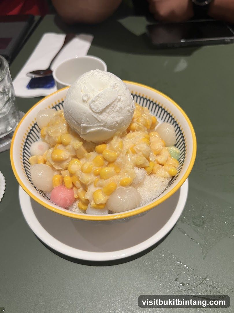 Shaved Ice Dessert with Corn and Mochi