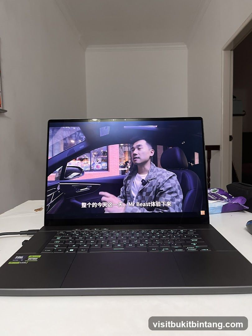 Laptop displaying a video