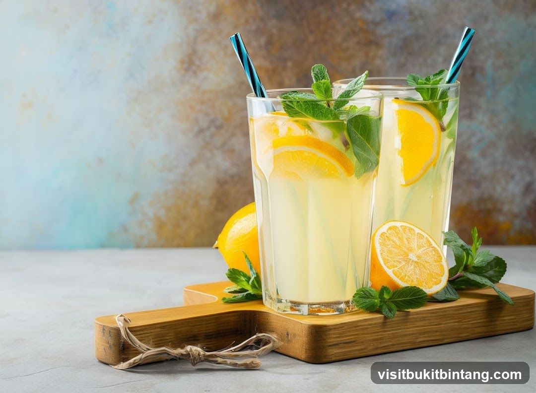 Two glasses of lemonade with lemon slices and mint