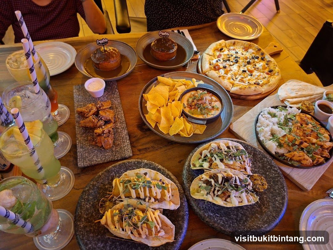 Table full of food and drinks