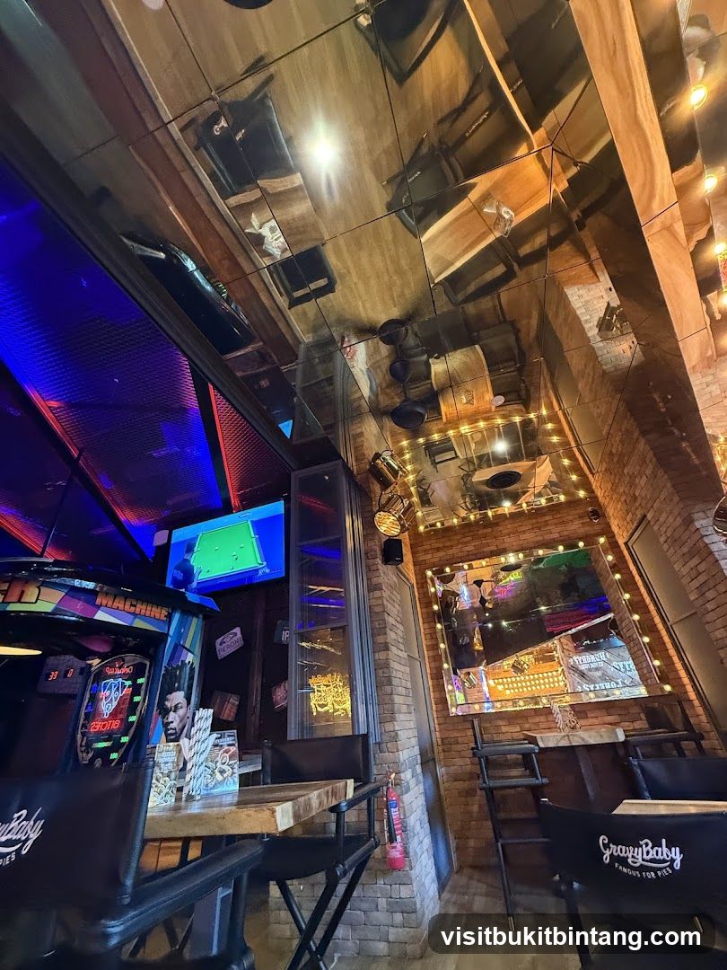 Bar Interior with Arcade Machine and Pool Table Screen