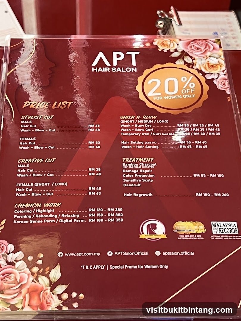 APT HAIR SALON PRICE LIST