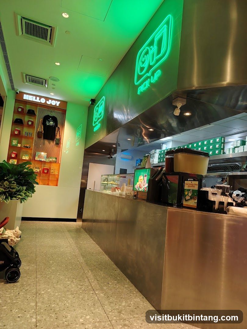 Interior of a food establishment with neon signage