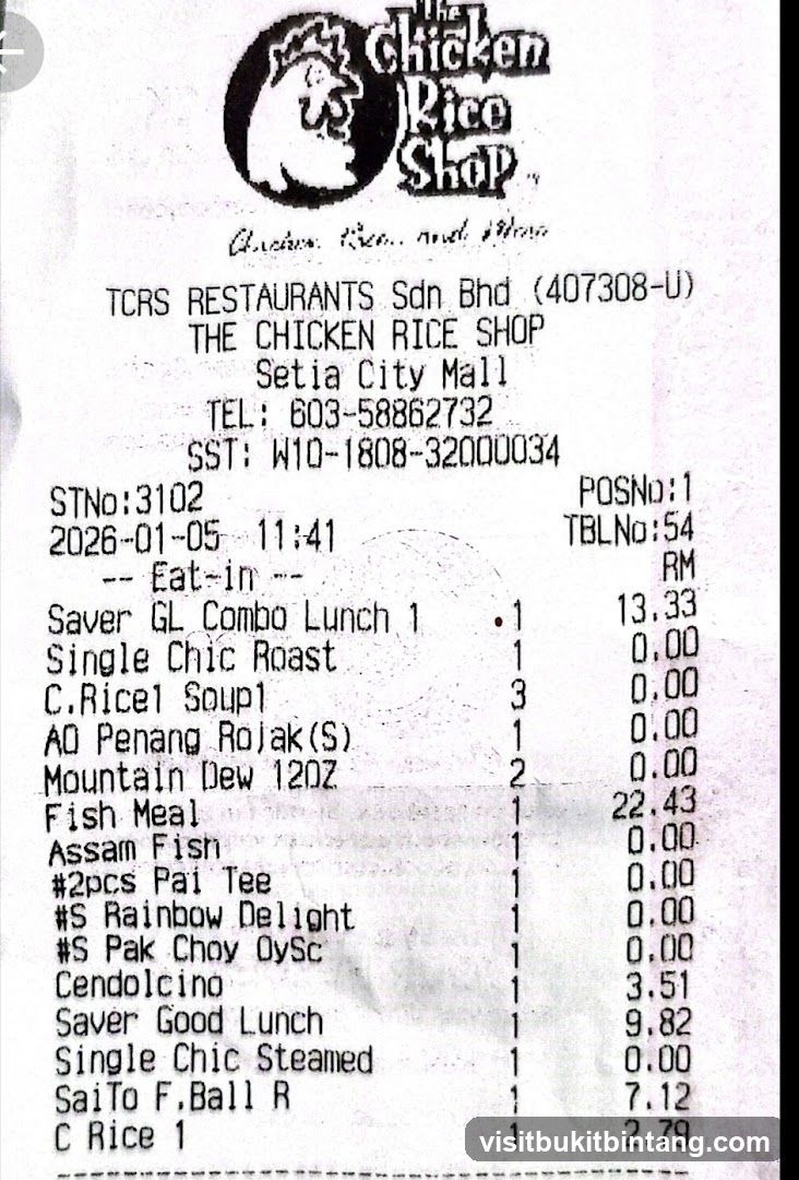 The Chicken Rice Shop Receipt