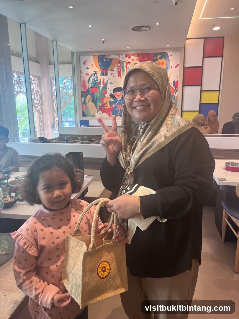 Woman and child with gift bag
