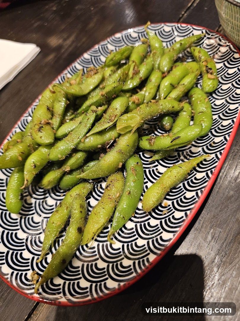 Seasoned Edamame on a Decorative Plate
