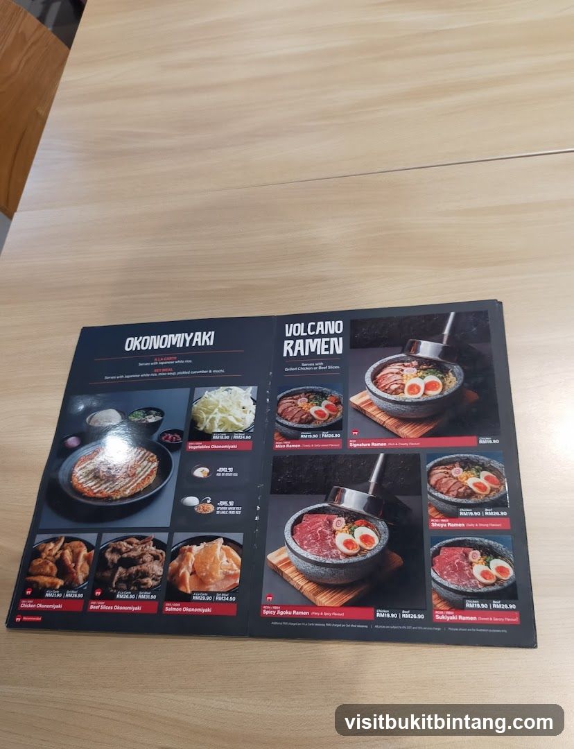 Okonomiyaki and Volcano Ramen Menu