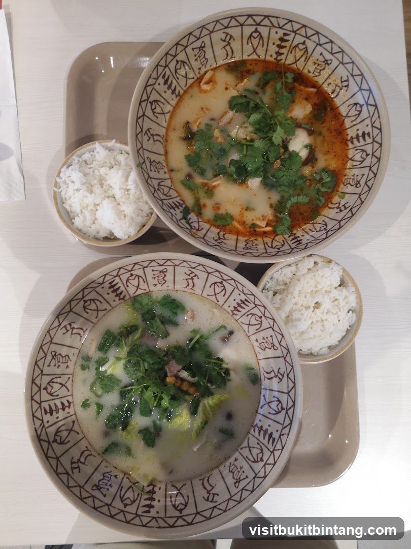 Two bowls of soup with rice